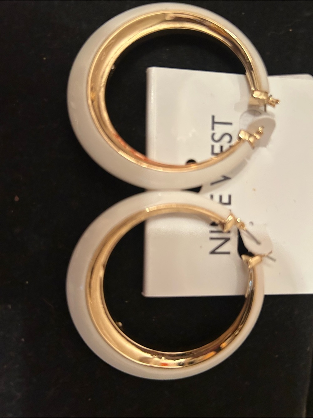 Nine West White and Gold Hoop Earrings